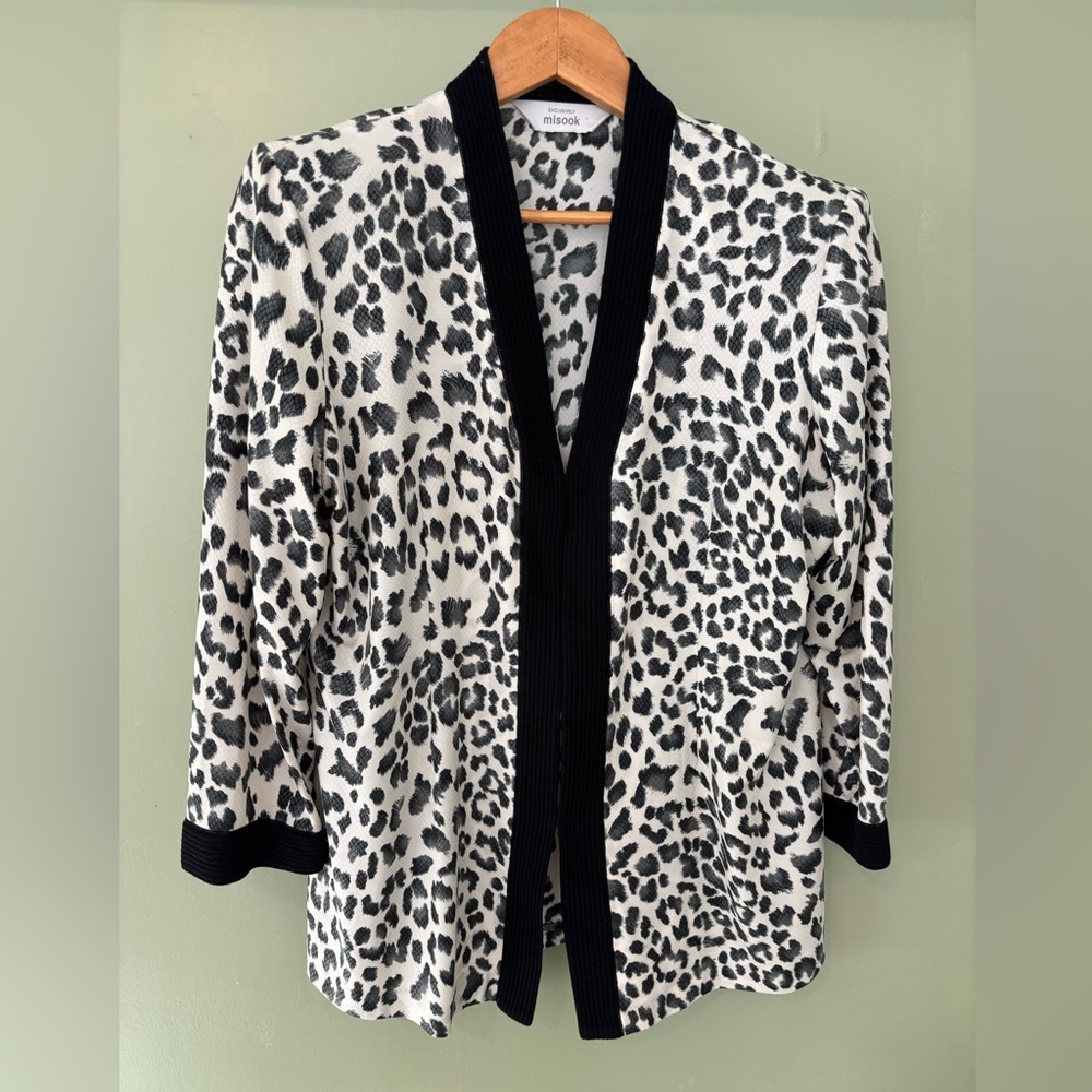 MISOOK Black and White Animal Print with black trim business jacket XL